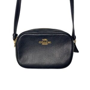 Coach Crossbody Bag Black Pebbled Leather Camera Bag Purse Classic Small